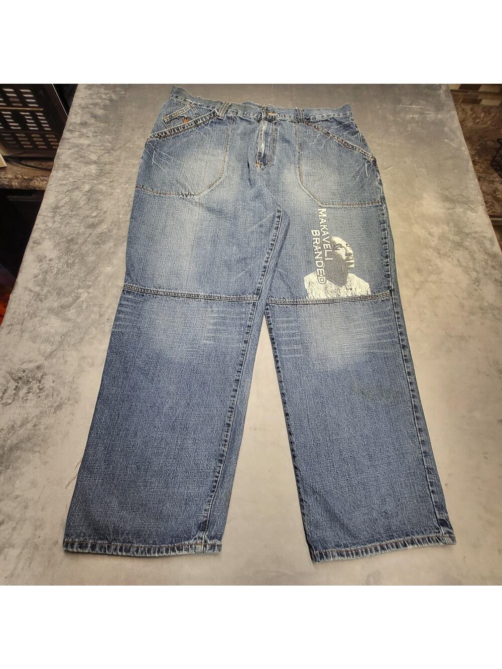 Makaveli Jeans Mens 46 Blue Wide-Leg Relaxed Denim Baggy Y2K Tupac